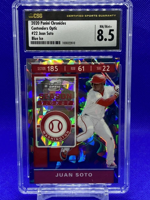 2020 Panini Contenders Optic Juan Soto Blue Ice Season Ticket /99 CSG 8.5