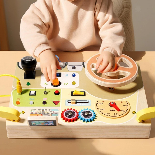Tableau D'Occupation Montessori LED Avec Musique – Jouet Éducatif En Bois Pour Enfants 1-5 Ans, Interrupteurs Et Lumières