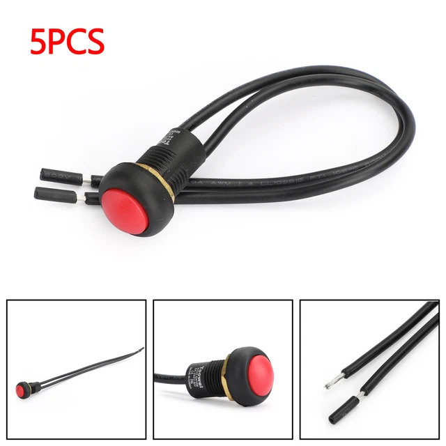 5pc Interruttore a Pulsante Autobloccante Impermeabile Resistente Con Cavo Rosso