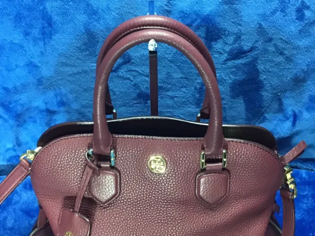 TORY BURCH Robinson Pebbled Open Dome Satchel / Dark Red 3