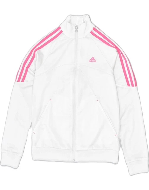 ADIDAS Girls Tracksuit Top Jacket 13-14 Years White Polyester BE11