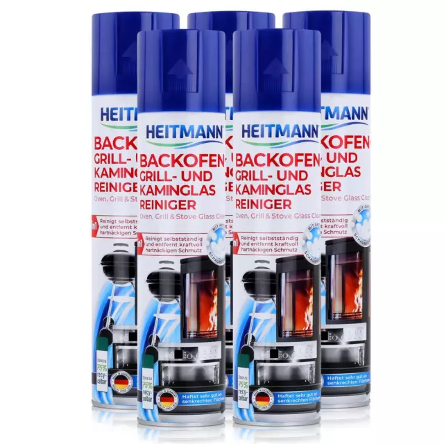 Heitmann Backofen-Grill und Kaminglas Reiniger 400ml - Löst Schmutz (5er Pack)