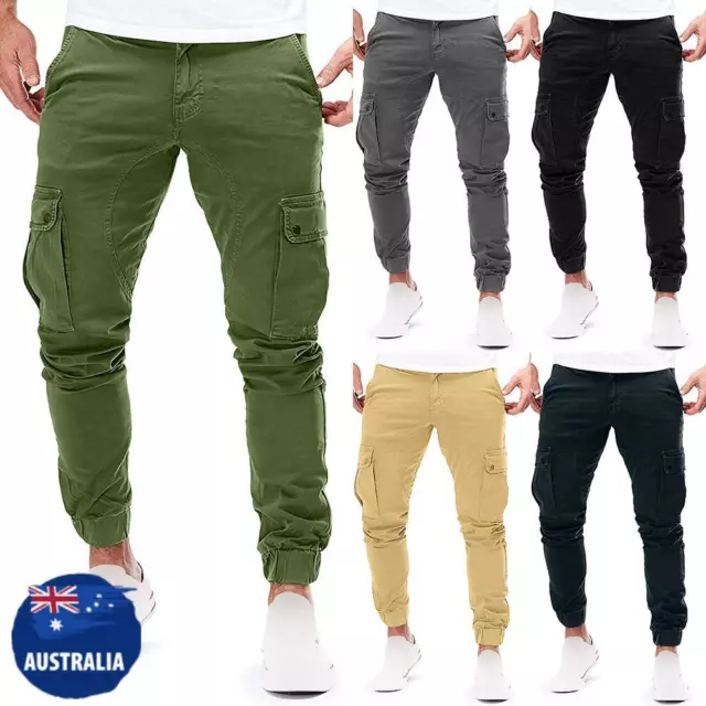 Mens Cargo Work Joggers Trousers Combat Casual Military Slim Fit Pants Bottoms