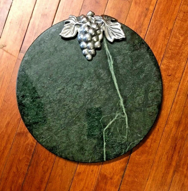 Marble Cheese Board Round Trivet Pewter Grapes Green Cutting Board