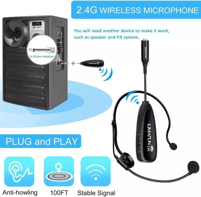 Kimafun KM-G102-3 kabelloses Mikrofon-Headset-System in schwarz 2,4 GHz 2