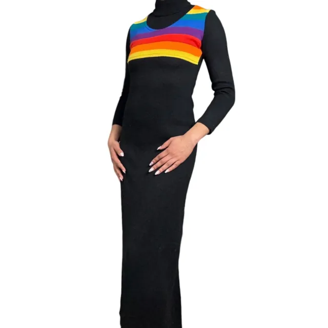 Vintage 60s 70s Union Label Pauli Montreal Rainbow Color Block Knit Maxi Dress