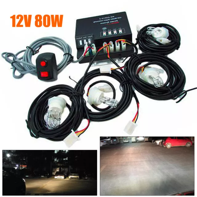 Hide Away Emergency Strobe Light Headlight Warning System 4 HID Bulbs Kit 80W US