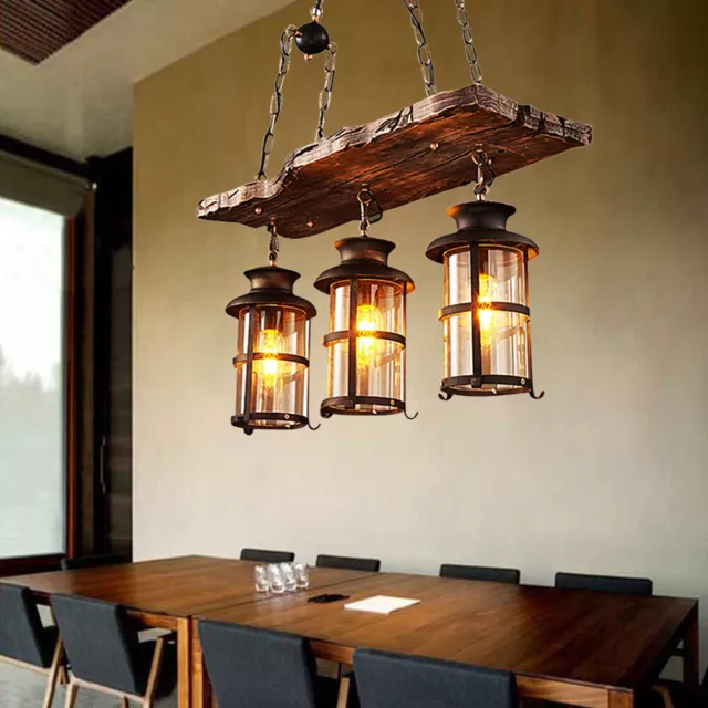 Retro Rustic 3-Light Farmhouse Chandelier Ceiling Light Pendant Lamp Fixture