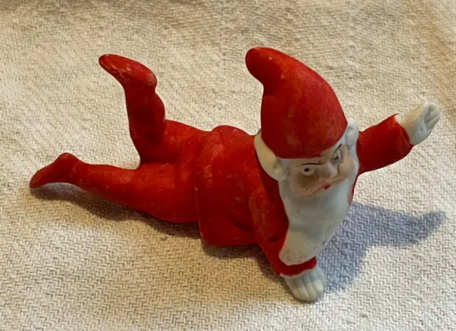 Tiny Santa Claus Red White Elf Antique Stamped Germany Bisque Snow Baby