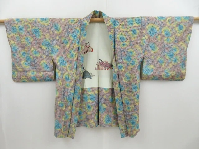 3218T12z530 Vintage Japanese Kimono Silk SHIBORI HAORI Flower Light purple