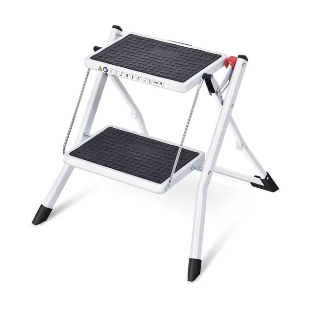Foldable 2 Step Ladder Stepladder Non Slip Tread Safety Steel Portable Stool