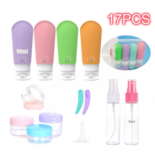 17 x Silicone Squeezy Refillable Travel Squeeze Bottles Toiletries Container Set