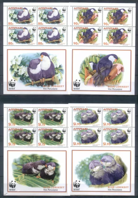 Aitutaki 2002 - WWF Blue Lorikeet Set of 4 Sheetlets - MNH