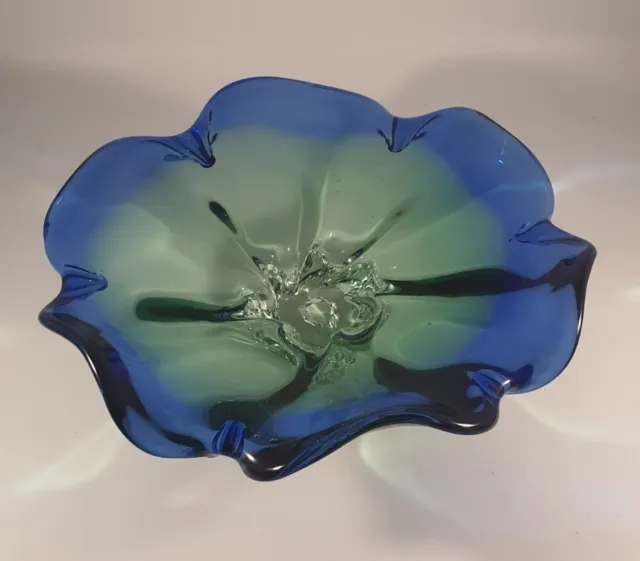 1950s Czech Chribska Glass Bowl Joseph Hospodka Blue Green