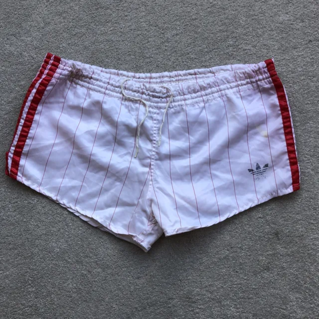 Adidas Vintage Glanz Striped Sprinter Sports Shorts White Red Size W32