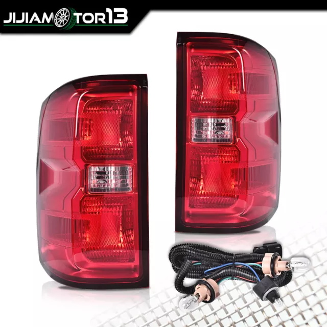 Fit For 14-19 Silverado Red Lens Rear Tail Light Brake Lamp W/ Wiring Harness