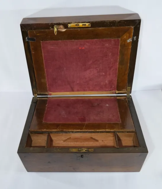 Antigua caja pendiente de escritura del siglo XIX pieza antigua coleccionable de caoba