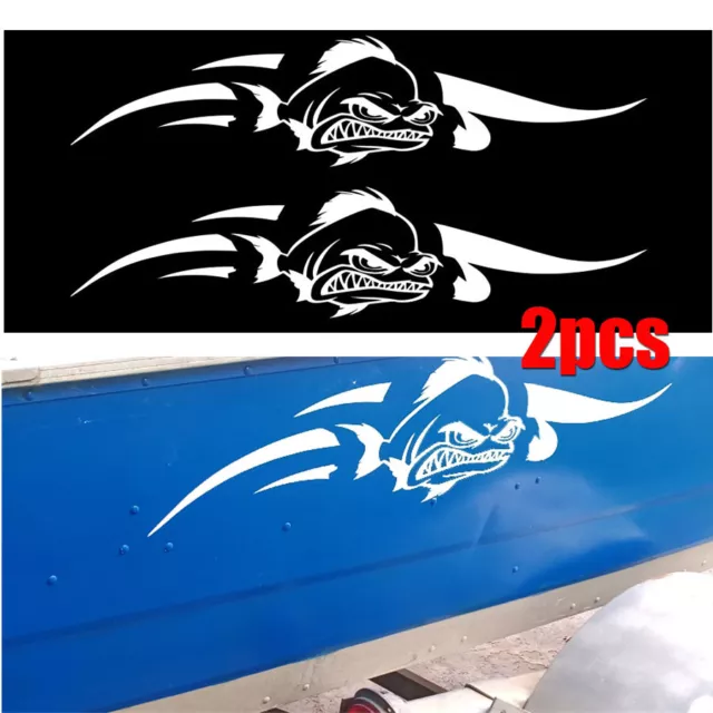 Pair White Fish Boat Body Stickers Art Pattern Cruise Graphics Decal Waterproof