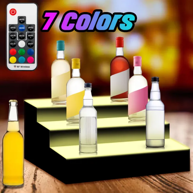 16in 3 Step Tier Liquor Bottle Display LED Lighted Shelves Illuminated w/ Remote