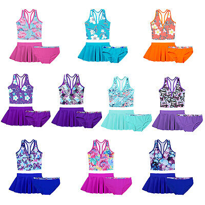 Kids Girls Tankini Swimsuit Swimwear Bathing Suit Set Tops with Bottoms Skirt