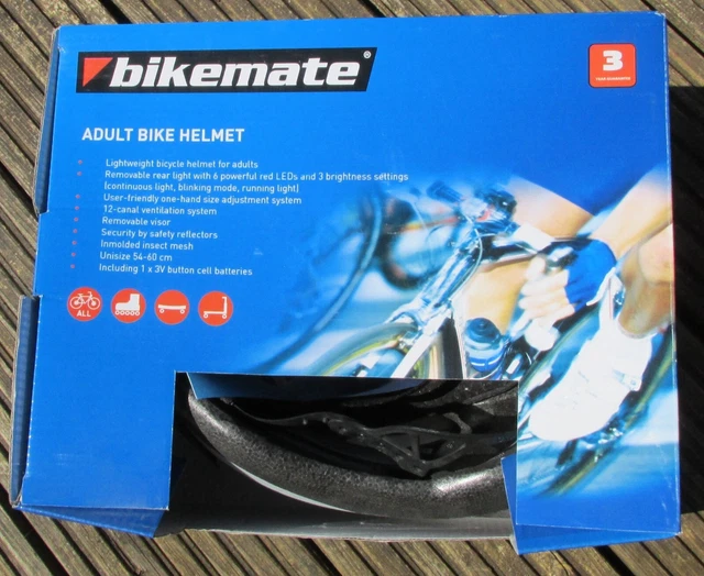HALFORDS BIKEMATE CYCLE Helmet With Built in Rear Led Light. New boxed