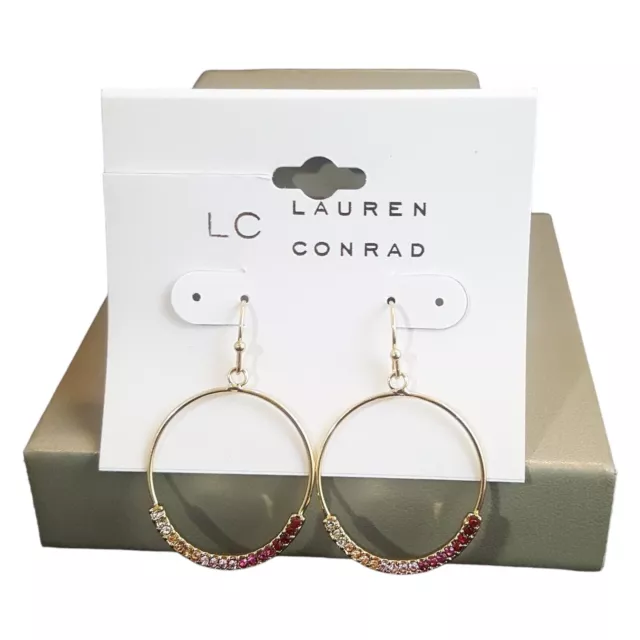 Lc Lauren Conrad Gold Plated Rhinestone Red , Pink Multi Hook Earrings Nwt