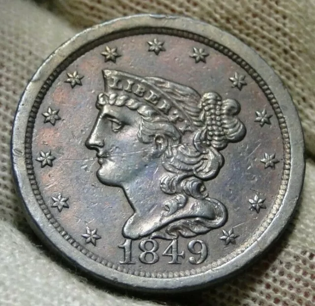 1849 Braided Hair Half Cent AU Details