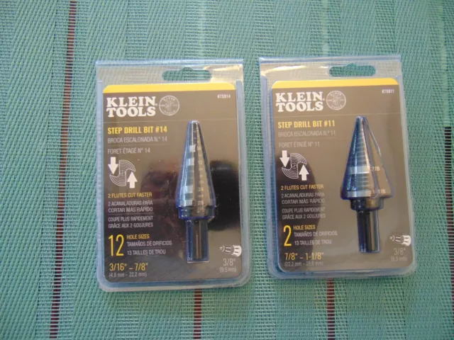 Klein Tools Step Drill Bit 2 Pc. Set , Ktsb14 ,& Ktsb11 All New #11 #14