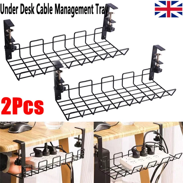 2× UNDER DESK Cable Management Tray Under Desk Table Wire Cable Cord ...
