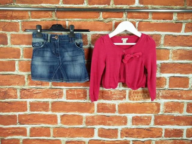 Girls Bundle Age 3-4 Years Monsoon Next Pink Button Cardigan Denim Skirt 104Cm