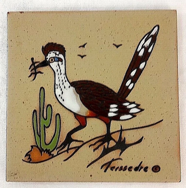 Vintage Cleo Teissedre Terracotta Tile Trivet Wall Decor Roadrunner Southwestern