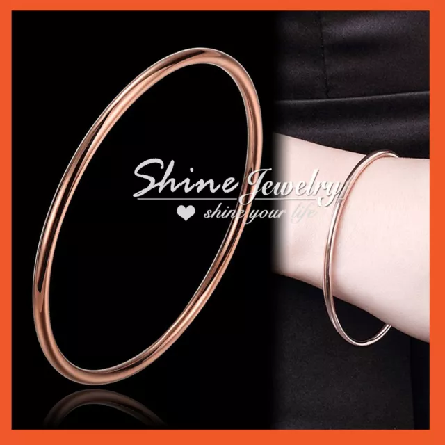 18K Plain Rose Gold Filled Band Slip On Solid Eternity 75Mm Golf Bangle Bracelet