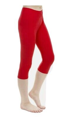 3/4 Cropped Girls Kids Childrens Plain Cotton Leggings  AGE 5/6 red