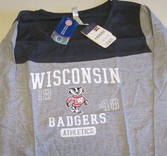Camiseta para mujer Badgers Wisconsin 32" pecho manga larga estampado único EE. UU. juventud