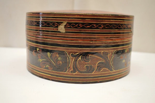 Antique Burmese Betel Nut Box Lacquerware Myanmar Storage Container Paandan Old" 3