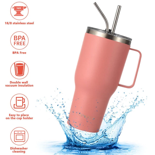 40 oz Stanley Cup Dupe Straw Lid Insulated Stainless Steel Water Bottle Tumbler