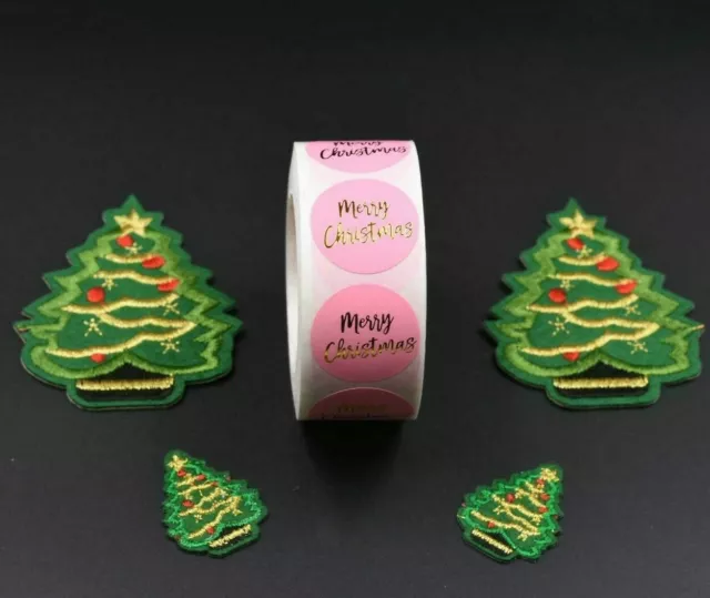 Christmas Stickers Labels Gift Pink Merry Happy Xmas Thank You Craft Box Sticker