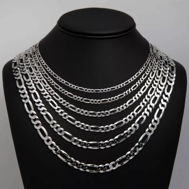 Rhodium Figaro Chain Sterling Silver 925 Italy All Sizes