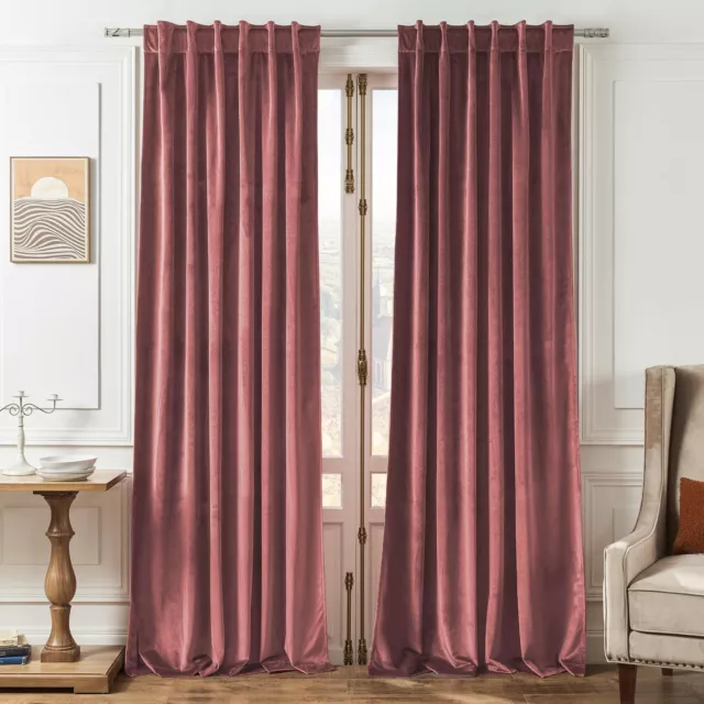 Timeper Pink Velvet Curtains - 96 Inches Long Wild Rose Room Darkening Window Dr