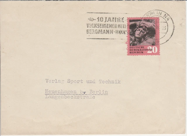 Schöner Geschäftsbrief Berlin mit Werbestempel 10 J. VEB Bergmann-Borsig, EF 668