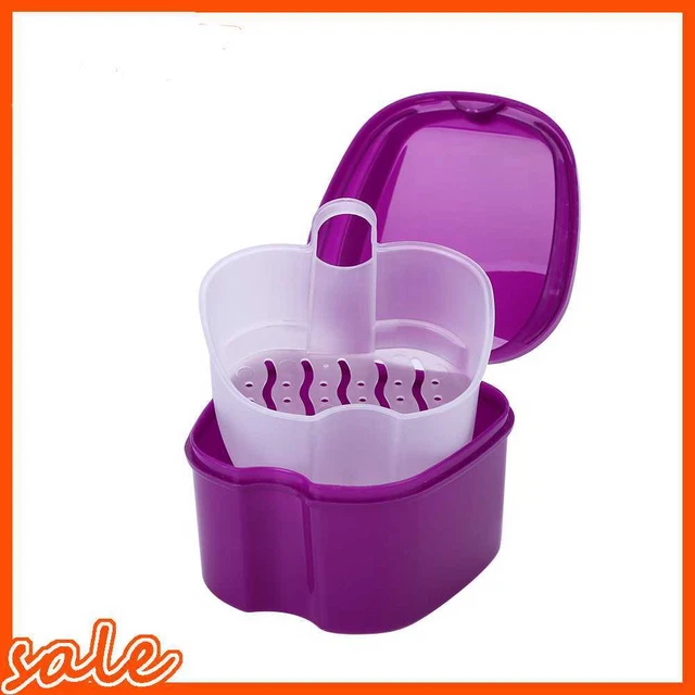 Artificial Tooth Box Portable Dentures Cleaning Tools Health Care (Purple)