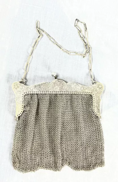 Sterling Mesh Bag Victorian Silver Coin Purse Antique Art Nouveau