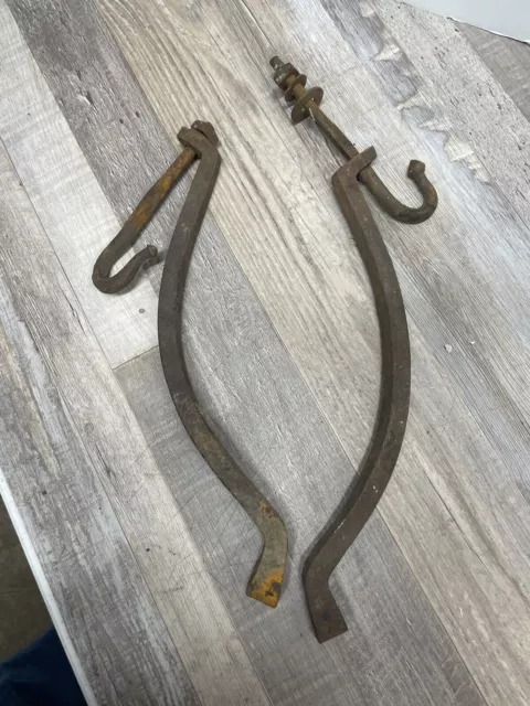Antique Conestoga Covered Wagon Stay Chain Hooks Hand Forged Wrought Parts Read