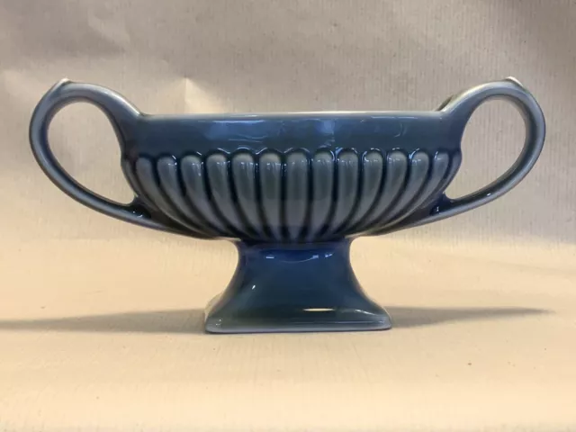 Vintage Irish Porcelain, Trophy Style Mixed Blues Vase, Made In Ireland