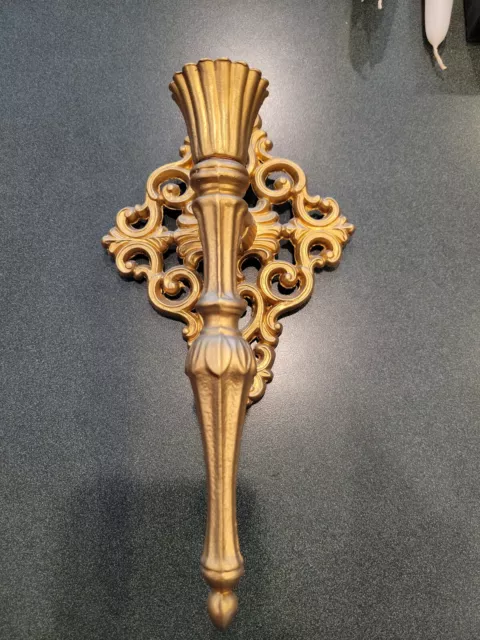 Vintage Cast Iron Brass Wall Sconce Candle Holder Gold 11" Decor