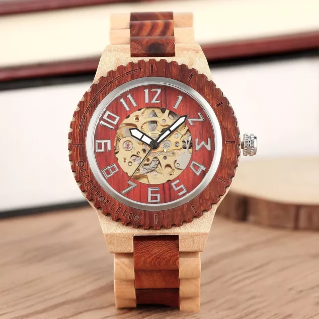 Creative Gear Dial Bamboo Wood Automatic Mechanical Watch
