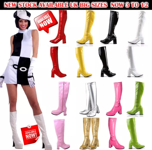 New Women's Ladies Fancy Dress Party GO GO Boots - 60s & 70s Party Sizes 3 TO 12