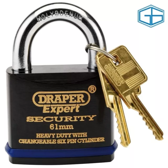 61Mm Padlock Heavy Duty 2 Keys Molybdenum Steel Shackle Draper Expert 64194