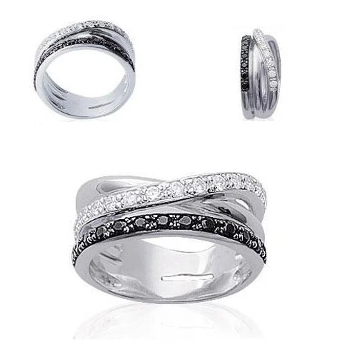 Bague Taille 54 En Argent Rhodié 925 Et Pavage Diamant CZ Noir & Blanc - Dolly-Bijoux, Neuve