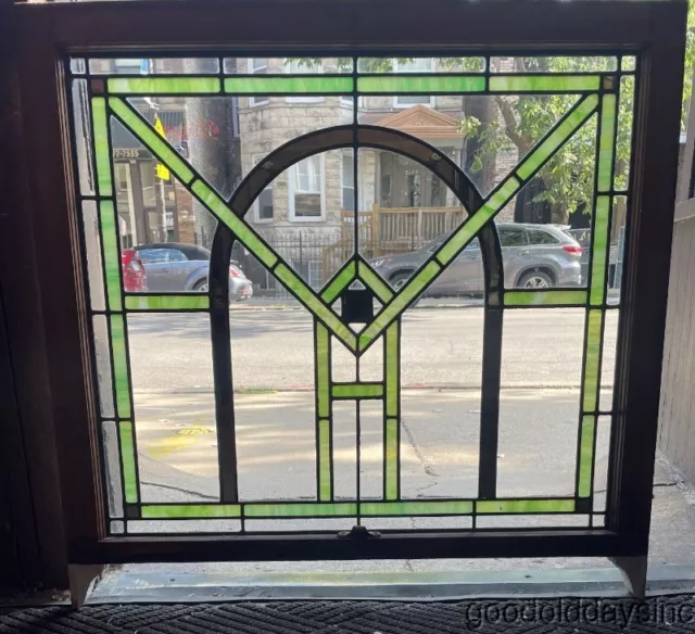 Antique 1920's Chicago Bungalow Style Stained Leaded Glass Window 32" x 34"